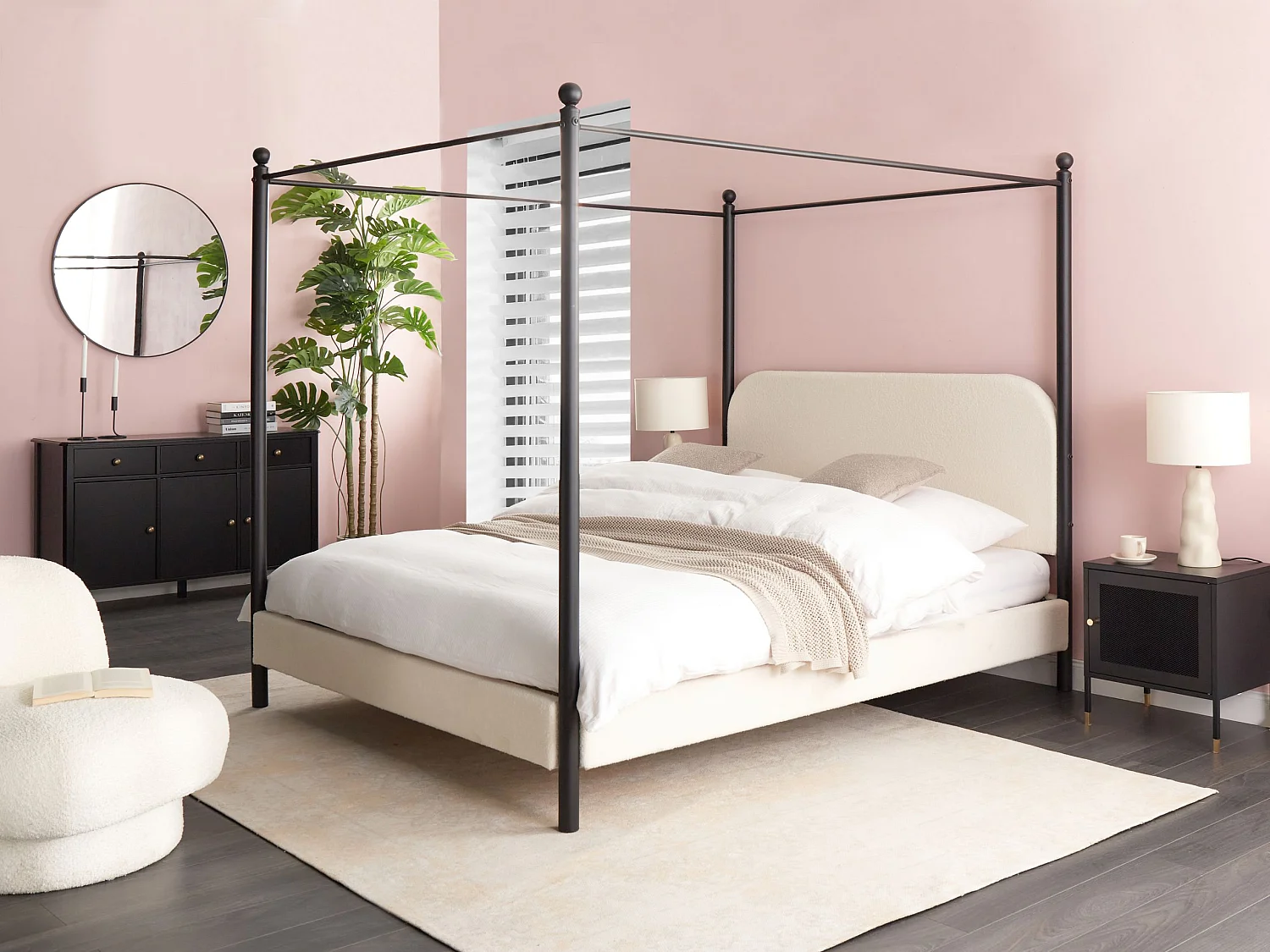 Hemelbed Bouclé DANNEMOIS 160 x 200 cm Gebroken wit