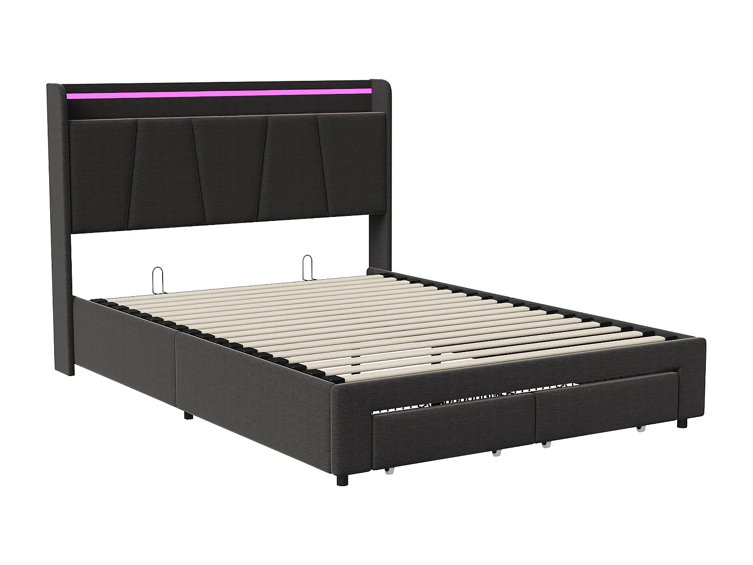 Gestoffeerd bed 140x200 met opbergruimte, ledverlichting en USB-oplaadpoorten, tweepersoonsbed, linnen, donkergrijs