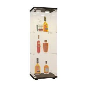 Glazen vitrinekast met ledverlichting, 1 deur en 3 vakken, 125 x 40 x 36 cm, zwart