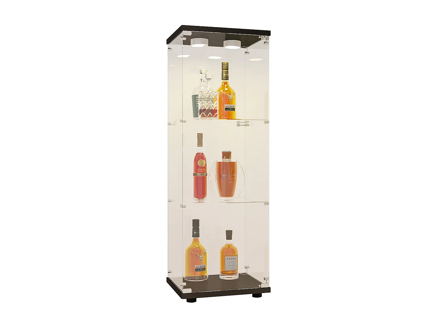 Glazen vitrinekast met ledverlichting, 1 deur en 3 vakken, 125 x 40 x 36 cm, zwart