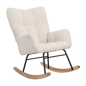Gestoffeerde fauteuil, zacht geruit patroon, woonkamer, slaapkamer, schommelstoel, draagvermogen 120 kg, beige Gestoffeerde fauteuil, zacht geruit patroon, woonkamer, slaapkamer, schommelstoel, draagvermogen 120 kg, beige
