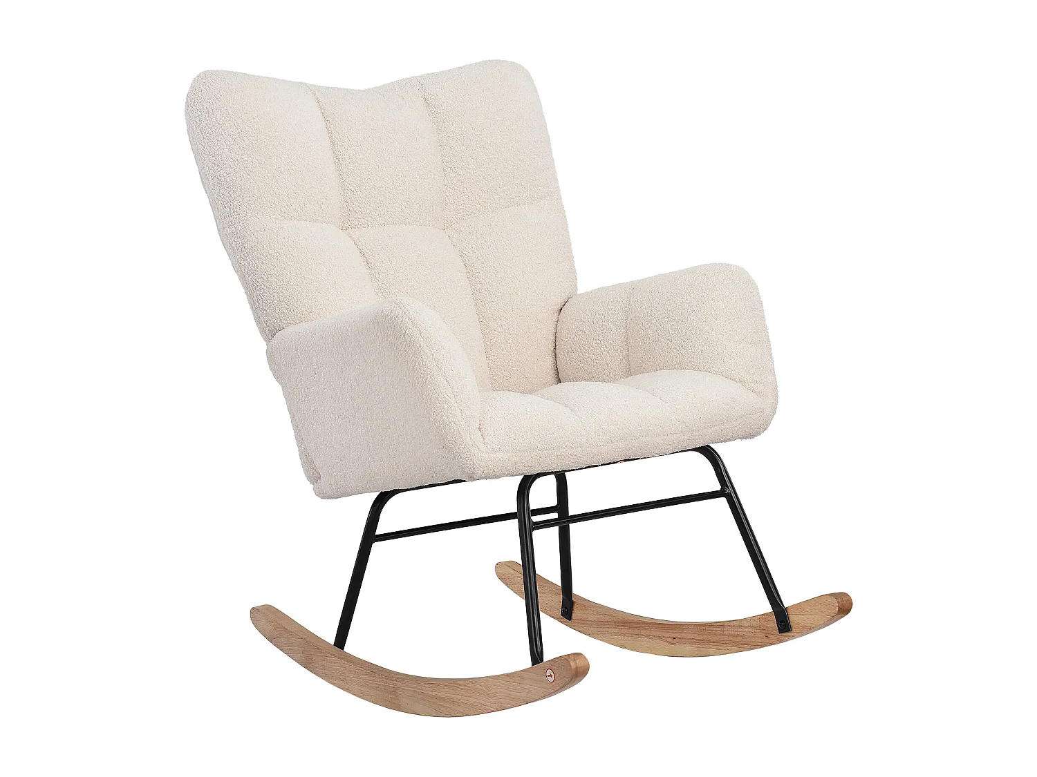 Gestoffeerde fauteuil, zacht geruit patroon, woonkamer, slaapkamer, schommelstoel, draagvermogen 120 kg, beige