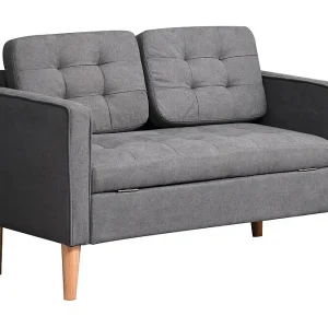 Grijze 2-zits rechte bank met geïntegreerde opbergruimte en afneembare kussens – 117x62x78cm Grijze 2-zits rechte bank met geïntegreerde opbergruimte en afneembare kussens – 117x62x78cm