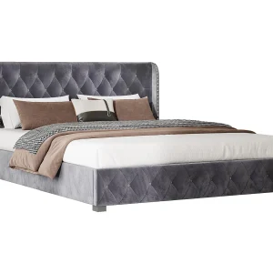 Gestoffeerd bed 140×200 cm, opbergbed met lattenbodem en hoofdbord, donkergrijs fluweel Gestoffeerd bed 140×200 cm, opbergbed met lattenbodem en hoofdbord, donkergrijs fluweel