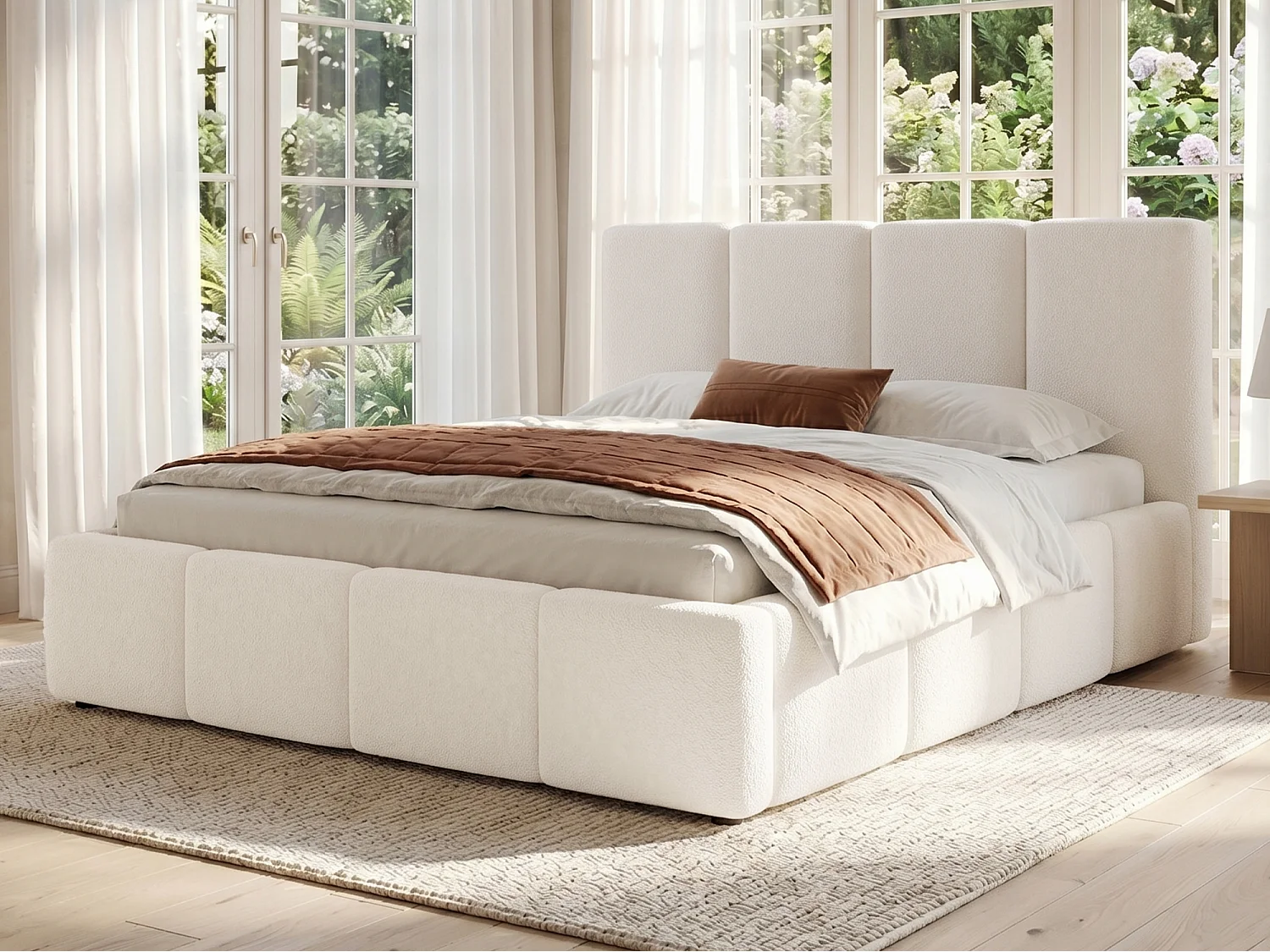 Gestoffeerd tweepersoonsbed 160x200 cm - met lattenbodem - Bouclé stof - Beige (zonder matras)