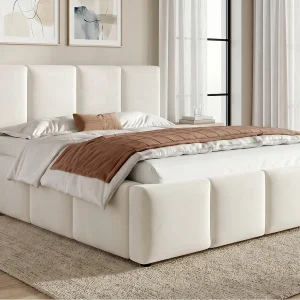 Gestoffeerd tweepersoonsbed 160×200 cm – met lattenbodem – chenillestof – beige (matras niet inbegrepen) Gestoffeerd tweepersoonsbed 160×200 cm – met lattenbodem – chenillestof – beige (matras niet inbegrepen)