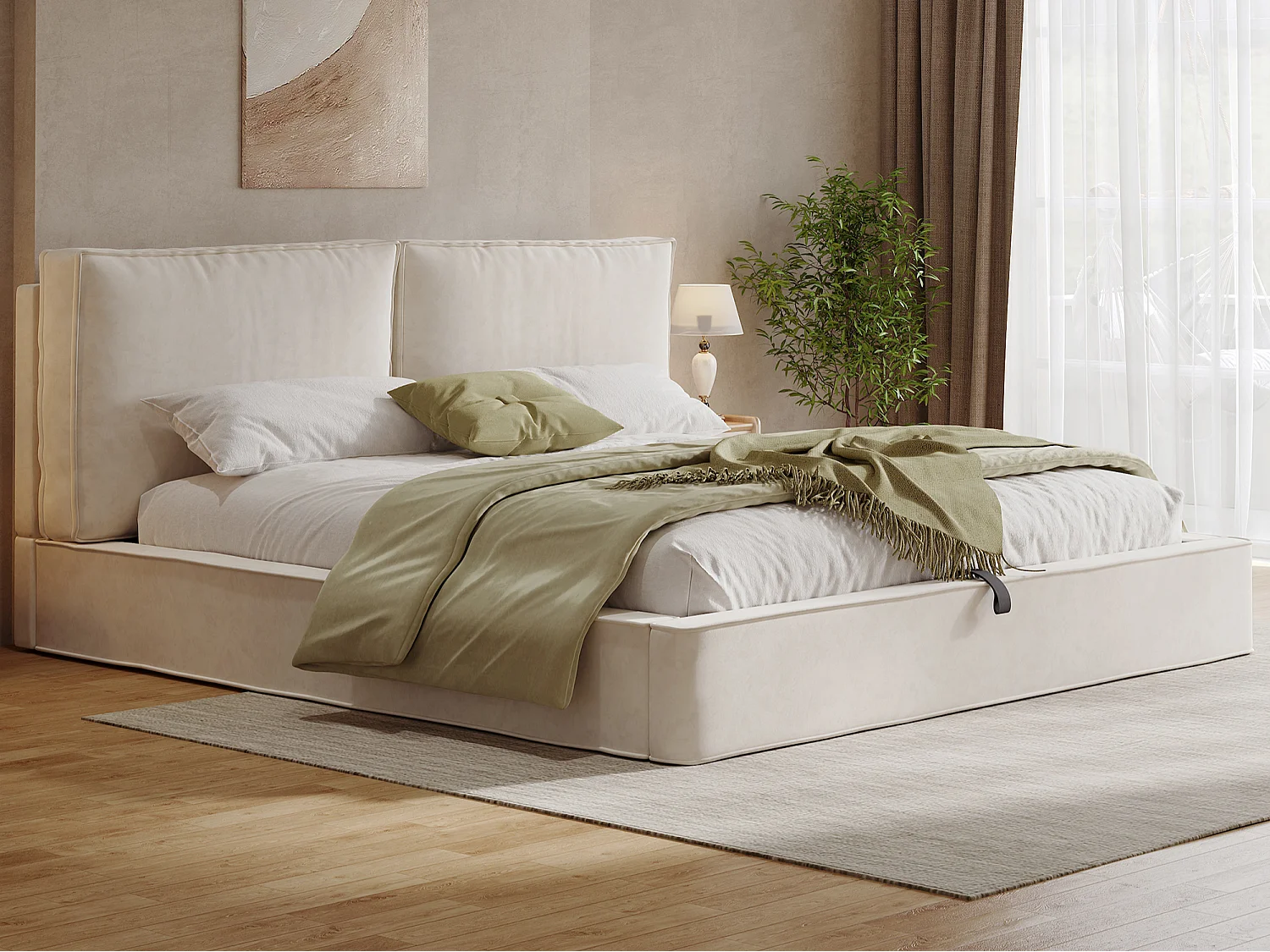 Gestoffeerd opbergbed 180x200 cm - met opbergruimte - Chenille stof - Beige (matras niet inbegrepen)