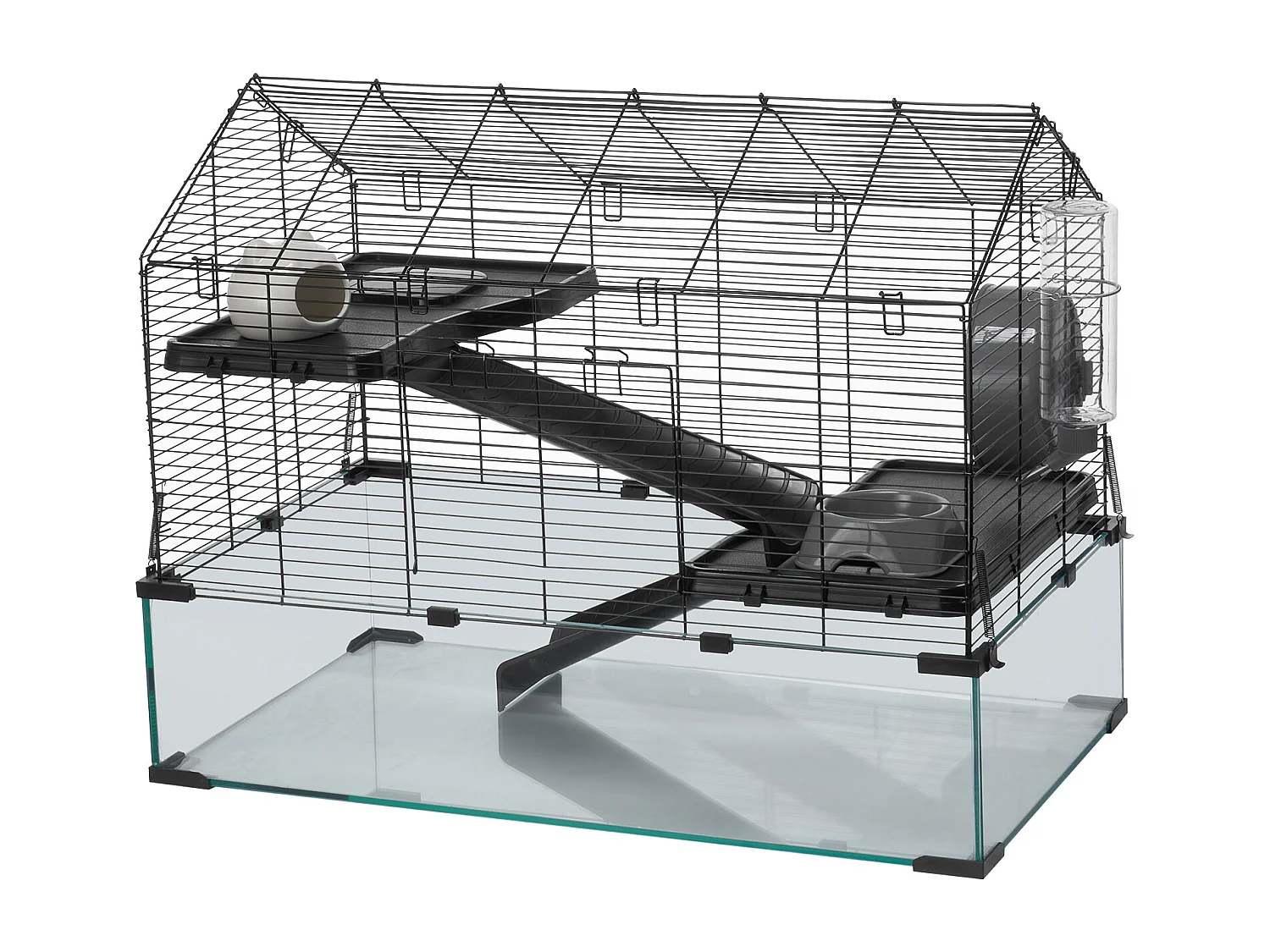 Knaagdierenkooi Hamster, SucceBuy Hamsterkooi, Transparant Habitat met 360°-Zicht, 75 x 44 x 61 cm, Ruim voor Kleine Dieren, met Accessoires
