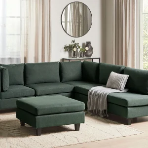 Modulaire hoekbank UNSTAD Stof Donkergroen Met ottomaan 5-zitter Rechterzijde