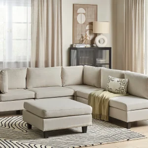 Modulaire hoekbank UNSTAD Stof Lichtbeige Met ottomaan 5-zitter Rechterzijde