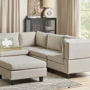 Modulaire hoekbank UNSTAD Stof Lichtbeige Met ottomaan 4-zitter Rechterzijde