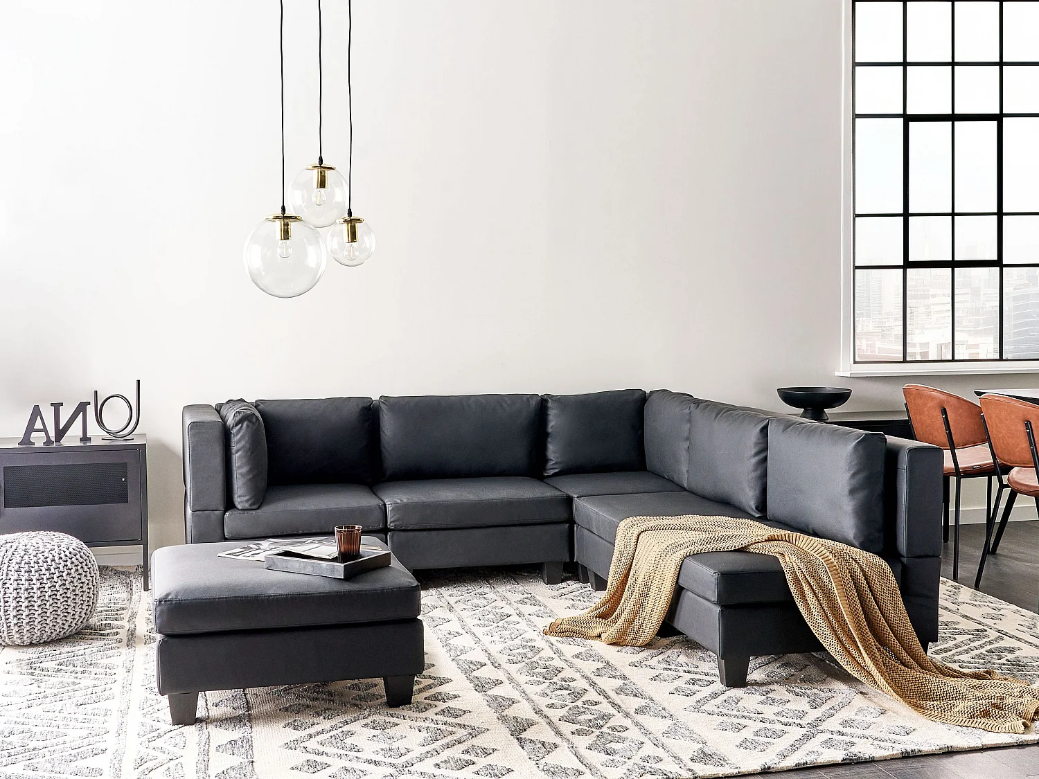Modulaire hoekbank UNSTAD Kunstleer Zwart 5-zitter Linkerzijde