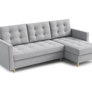 Hoekbank DIVO met slaapfunctie, 224×103 cm, elegant design, hoogwaardige materialen, kleur lichtgrijs, rechts Hoekbank DIVO met slaapfunctie, 224×103 cm, elegant design, hoogwaardige materialen, kleur lichtgrijs, rechts