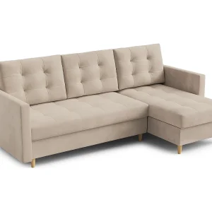 Hoekbank DIVO met slaapfunctie, 224×103 cm, elegant design, hoogwaardige materialen, kleur crème, rechts Hoekbank DIVO met slaapfunctie, 224×103 cm, elegant design, hoogwaardige materialen, kleur crème, rechts