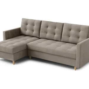 Hoekbank DIVO met slaapfunctie, 224×103 cm, elegant design, hoogwaardige materialen, kleur crème, links Hoekbank DIVO met slaapfunctie, 224×103 cm, elegant design, hoogwaardige materialen, kleur crème, links