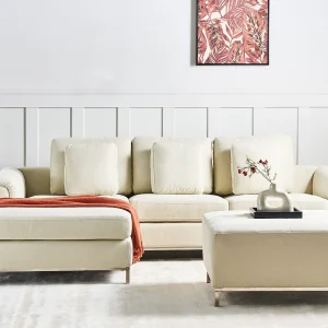 Hoekbank OSLO Stof Lichtbeige Met ottomaan 5-zitter Rechterzijde Hoekbank OSLO Stof Lichtbeige Met ottomaan 5-zitter Rechterzijde