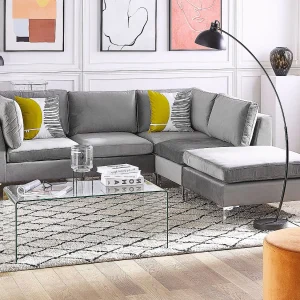 Modulaire hoekbank EVJA Fluweel Grijs Met ottomaan 4-zitter Linkerzijde Modulaire hoekbank EVJA Fluweel Grijs Met ottomaan 4-zitter Linkerzijde