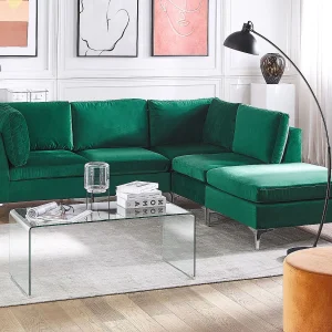 Modulaire hoekbank EVJA Fluweel Groen Met ottomaan 4-zitter Linkerzijde Modulaire hoekbank EVJA Fluweel Groen Met ottomaan 4-zitter Linkerzijde
