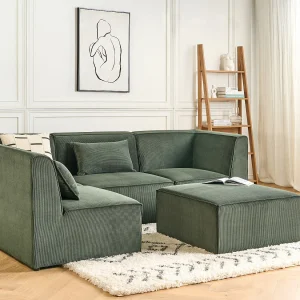 Modulaire hoekbank LEMVIG Corduroy Donkergroen Met ottomaan 4-zitter Rechterzijde