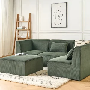 Modulaire hoekbank LEMVIG Corduroy Donkergroen Met ottomaan 4-zitter Linkerzijde Modulaire hoekbank LEMVIG Corduroy Donkergroen Met ottomaan 4-zitter Linkerzijde