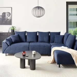 Hoekbank LUNNER Corduroy Donkerblauw 4-zitter Linkerzijde