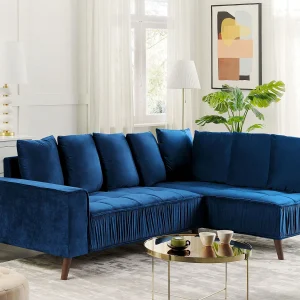 Hoekbank GRENA Fluweel Marineblauw 3-zitter Linkerzijde