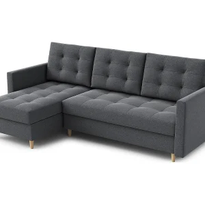 Hoekbank DIVO met slaapfunctie, 224×103 cm, elegant design, hoogwaardige materialen, kleur donkergrijs, rechts Hoekbank DIVO met slaapfunctie, 224×103 cm, elegant design, hoogwaardige materialen, kleur donkergrijs, rechts