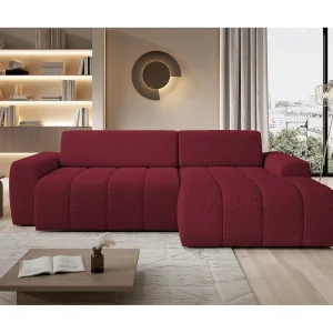 Hoekbank Savio Vrijstaand, Slijtvast Kansas-stof, Afm. 265x172x81cm, Uitschuifbaar Zitvlak 206x92cm, Rechterkant, Kers Hoekbank Savio Vrijstaand, Slijtvast Kansas-stof, Afm. 265x172x81cm, Uitschuifbaar Zitvlak 206x92cm, Rechterkant, Kers