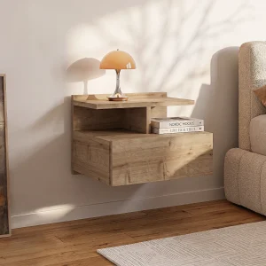 Hangend nachtkastje met 1 lade en 1 plankje, naturel – AZELNO