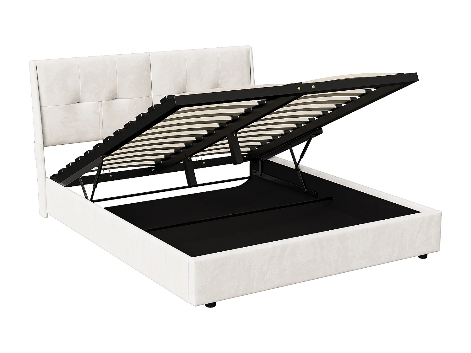Gestoffeerd bed 140 x 200 cm, tweepersoonsbedframe met ledverlichting onder het bed, beige