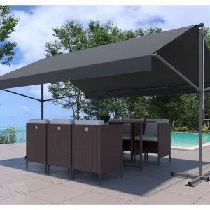 Handmatige Dubbelpendel Zonnescherm 2,95 x 3 m Grijs ISEO met Waterafstotend Doek