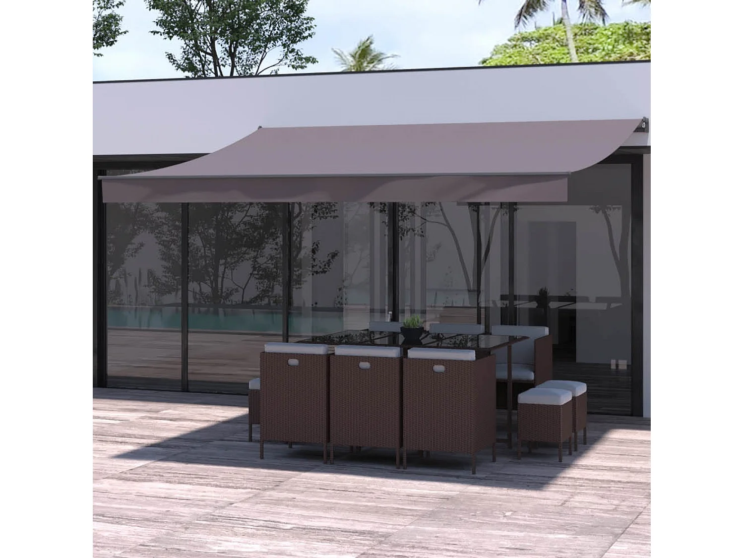 Handmatig Zonnescherm 4x3m Taupe Polyester ADRO - Grote Eettafel - UV- en Regenbestendig