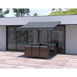 Handmatig Grijze Zonnescherm 3 x 2,5m Polyester Waterafstotend ADRO