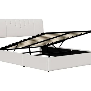 Gestoffeerd boxspringbed, 140 x 200 cm, met lattenbodem en opbergruimte, crème Gestoffeerd boxspringbed, 140 x 200 cm, met lattenbodem en opbergruimte, crème