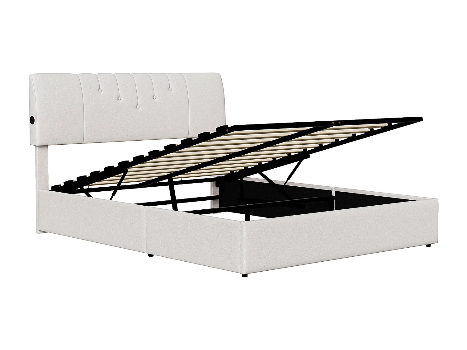Gestoffeerd boxspringbed, 140 x 200 cm, met lattenbodem en opbergruimte, crème