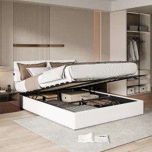 Gestoffeerd boxspringbed, 140 x 190 cm, met lattenbodem en opbergruimte, crème Gestoffeerd boxspringbed, 140 x 190 cm, met lattenbodem en opbergruimte, crème