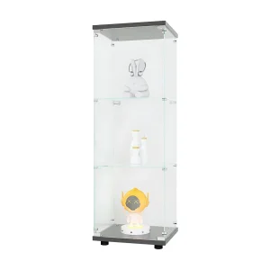 Glazen vitrinekast met 3 planken, 127 x 45 x 14 cm, vrijstaande glazen vitrinekast, vitrinekast voor de woonkamer, zwart