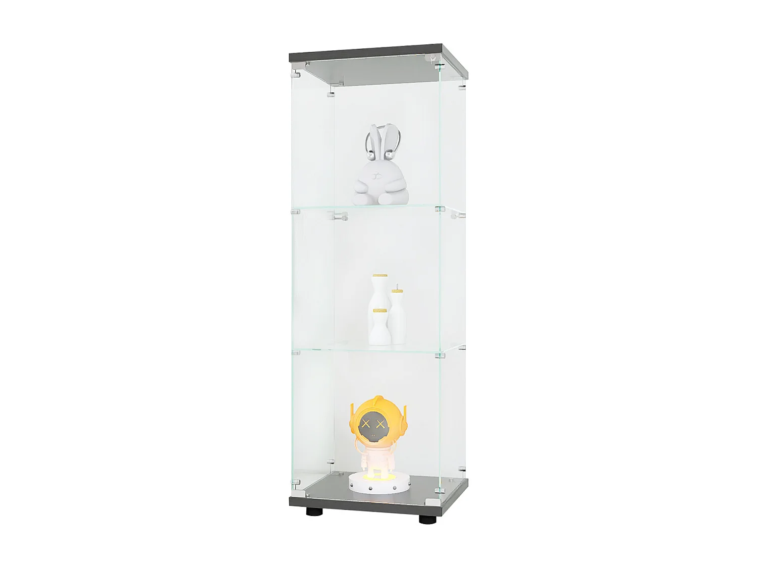 Glazen vitrinekast met 3 planken, 127 x 45 x 14 cm, vrijstaande glazen vitrinekast, vitrinekast voor de woonkamer, zwart