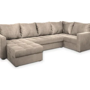 Hoekbank LORIVO van fluweel met slaapfunctie Beige