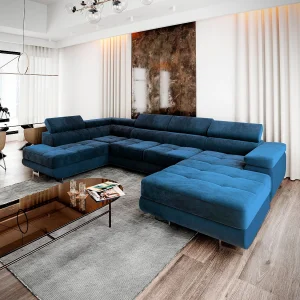Hoekbank CASONE van fluweel met slaapfunctie Blau Hoekbank CASONE van fluweel met slaapfunctie Blau