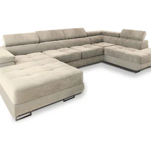 Hoekbank CASONE van fluweel met slaapfunctie Creme Hoekbank CASONE van fluweel met slaapfunctie Creme