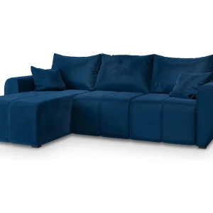 Hoekbank MADISON van fluweel met slaapfunctie Blau Hoekbank MADISON van fluweel met slaapfunctie Blau