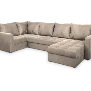 Hoekbank LORIVO van fluweel met slaapfunctie Beige