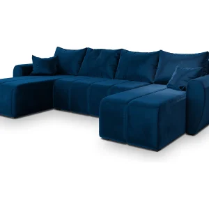 Hoekbank MADISON van fluweel met slaapfunctie Blau Hoekbank MADISON van fluweel met slaapfunctie Blau