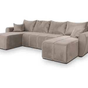 Hoekbank MADISON van fluweel met slaapfunctie Beige
