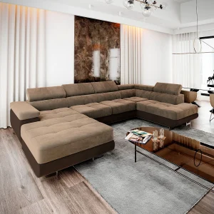Hoekbank CASONE van fluweel met slaapfunctie Beige Hoekbank CASONE van fluweel met slaapfunctie Beige