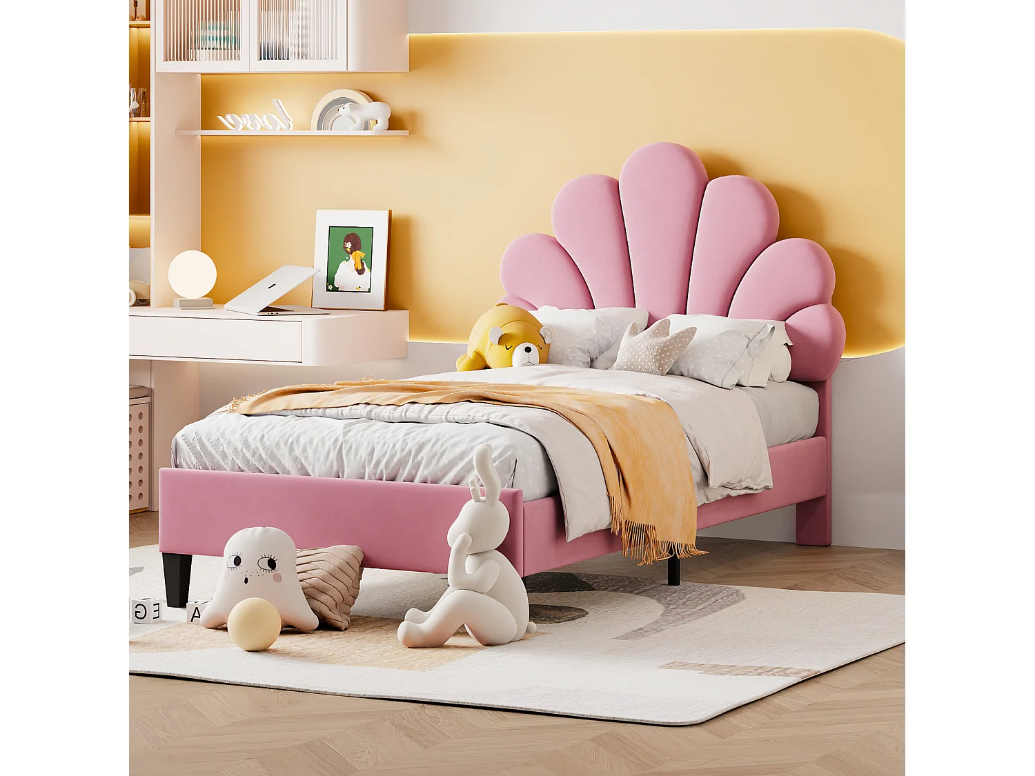 Gestoffeerde bedden 90 x 200 cm, eenpersoonsbedden met hoofdbord en lattenbodem, fluweel, roze