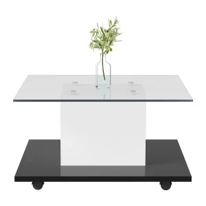 Glazen salontafel, vierkante salontafel met verstelbare ledverlichting, moderne bijzettafel, zwart-wit Glazen salontafel, vierkante salontafel met verstelbare ledverlichting, moderne bijzettafel, zwart-wit