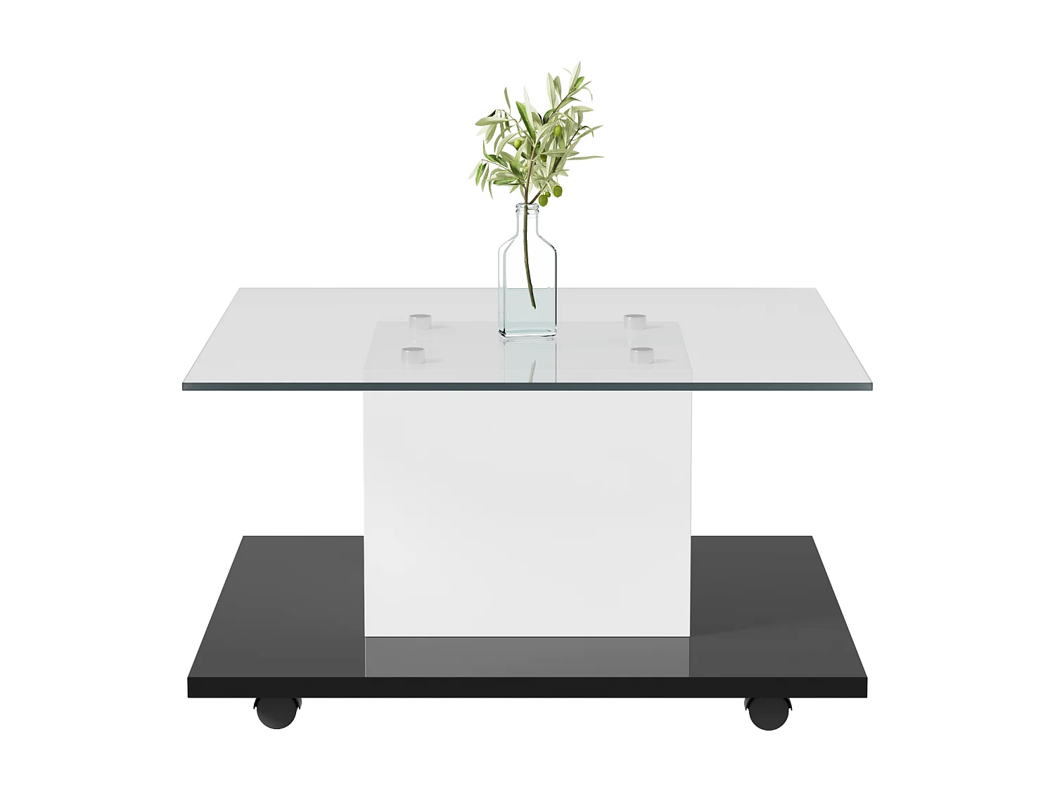 Glazen salontafel, vierkante salontafel met verstelbare ledverlichting, moderne bijzettafel, zwart-wit