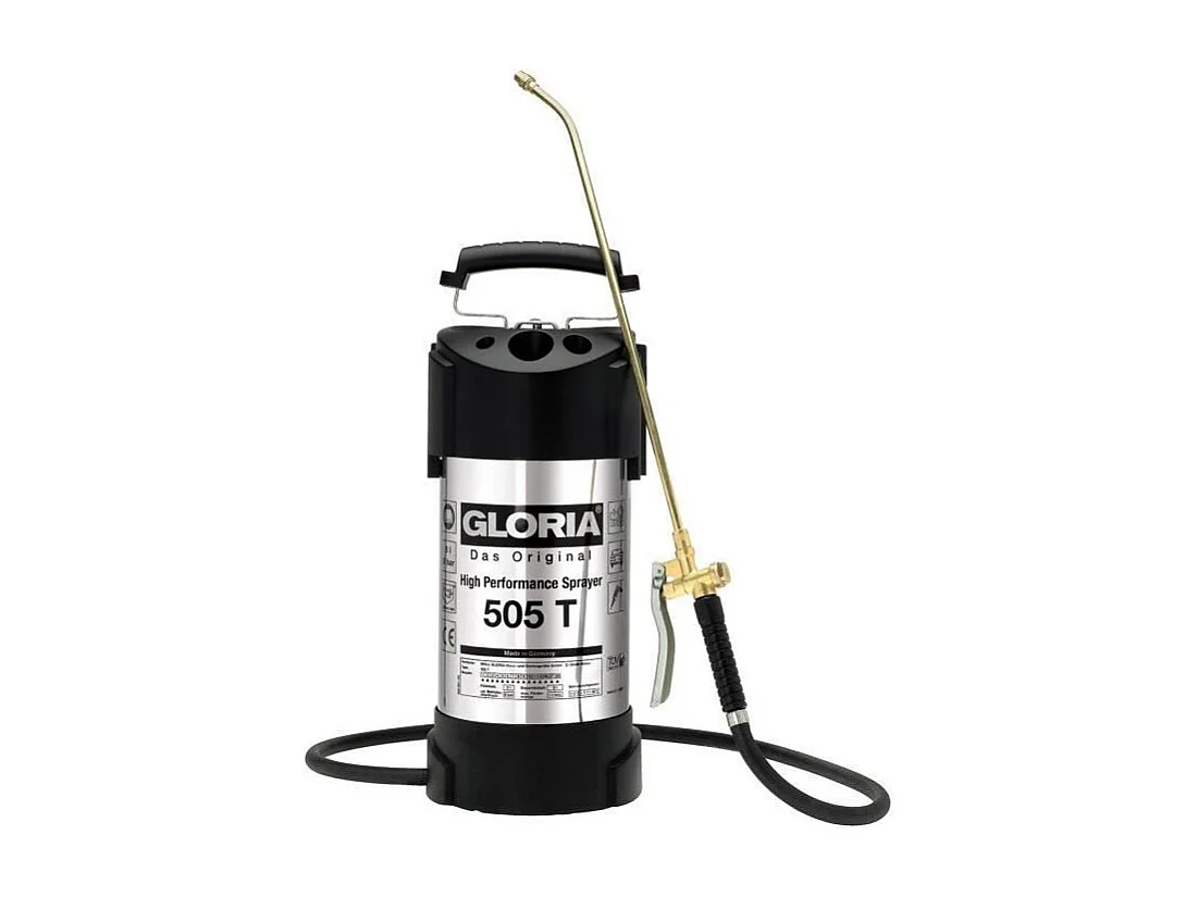 GLORIA 505 T Roestvrijstalen Sproeier 5L Hoge Prestaties met Messing Nozzle en Lans